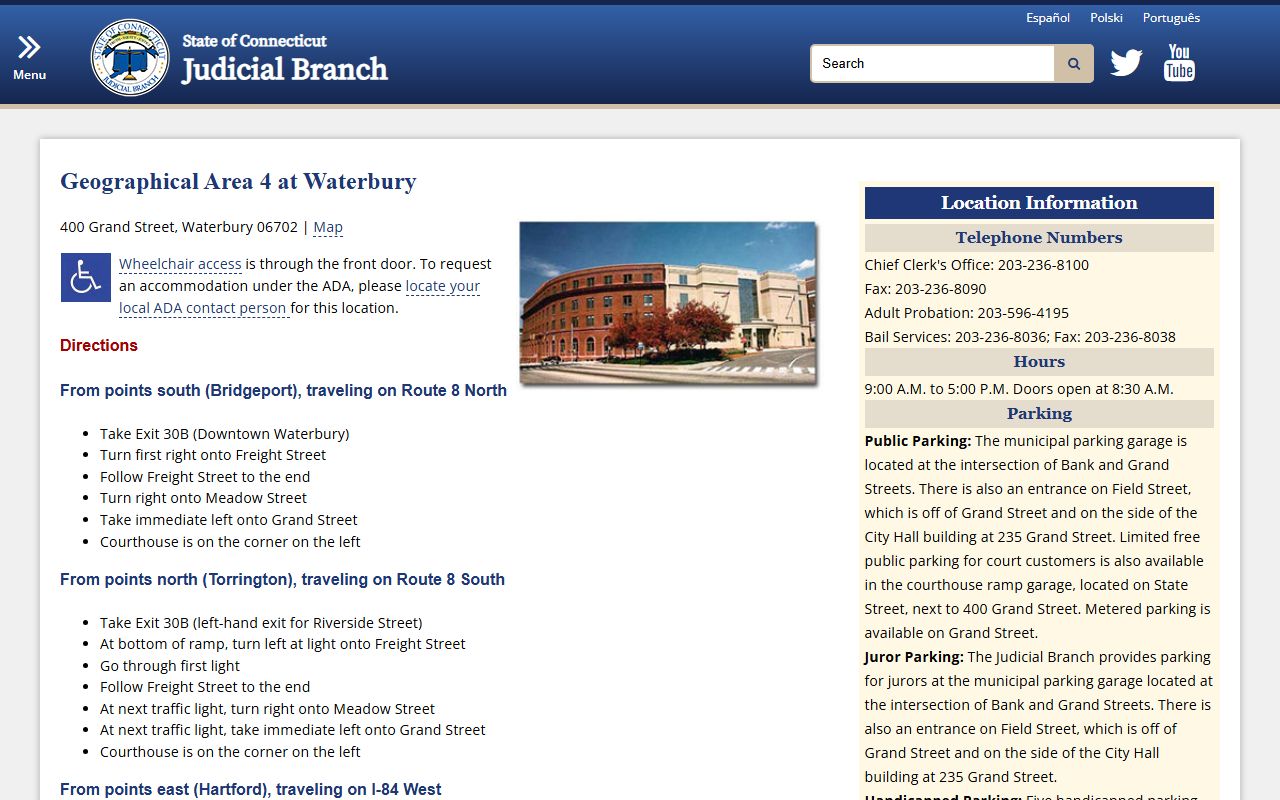 New Haven Judicial District courthouse directions for court docket records