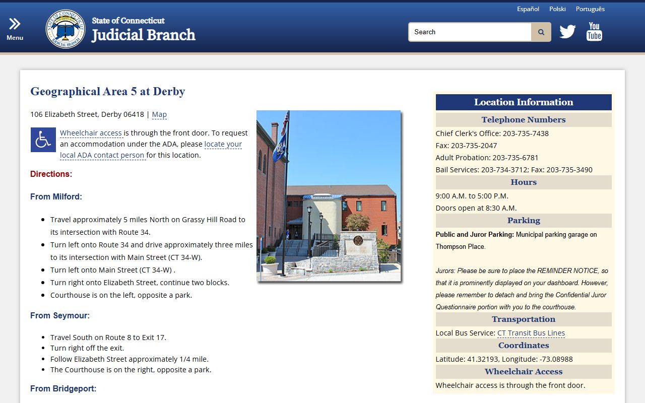 Hartford County Judicial District courthouse for court docket records