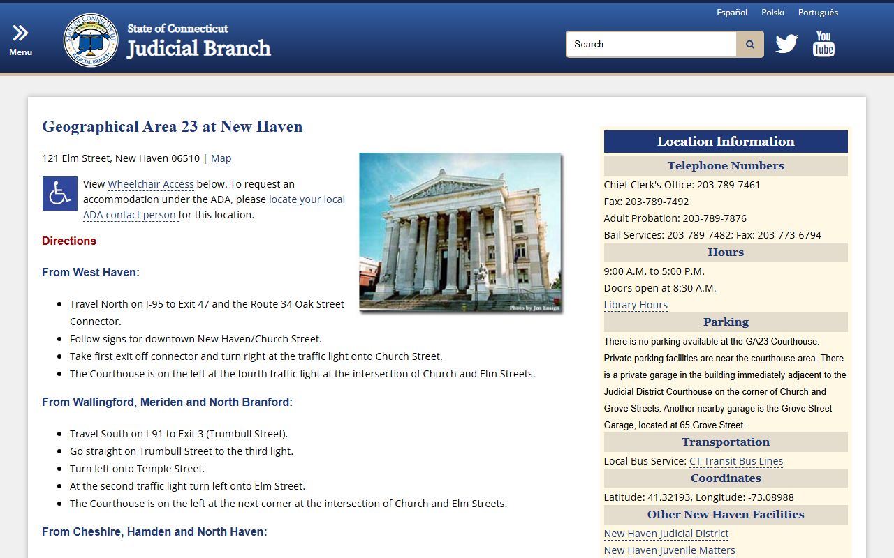 Litchfield County Judicial District courthouse directions for court docket records