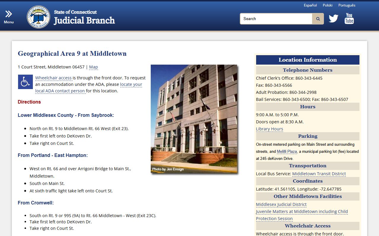 New London County Judicial District courthouse and court docket office