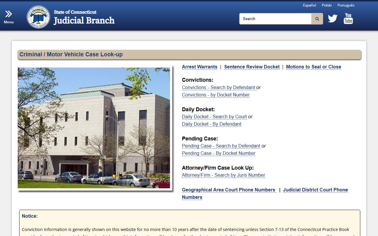 Connecticut criminal court docket lookup system