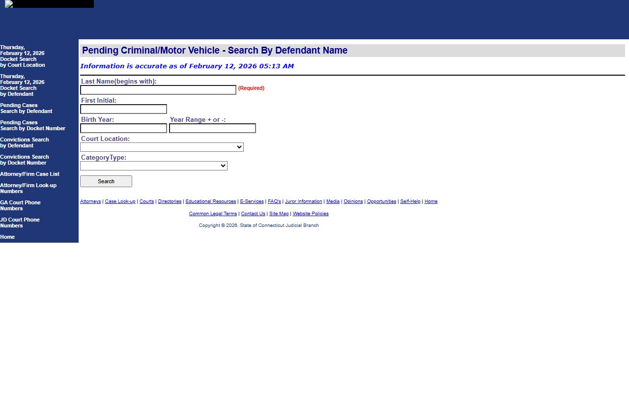 Connecticut criminal court docket schedule for New London County courts