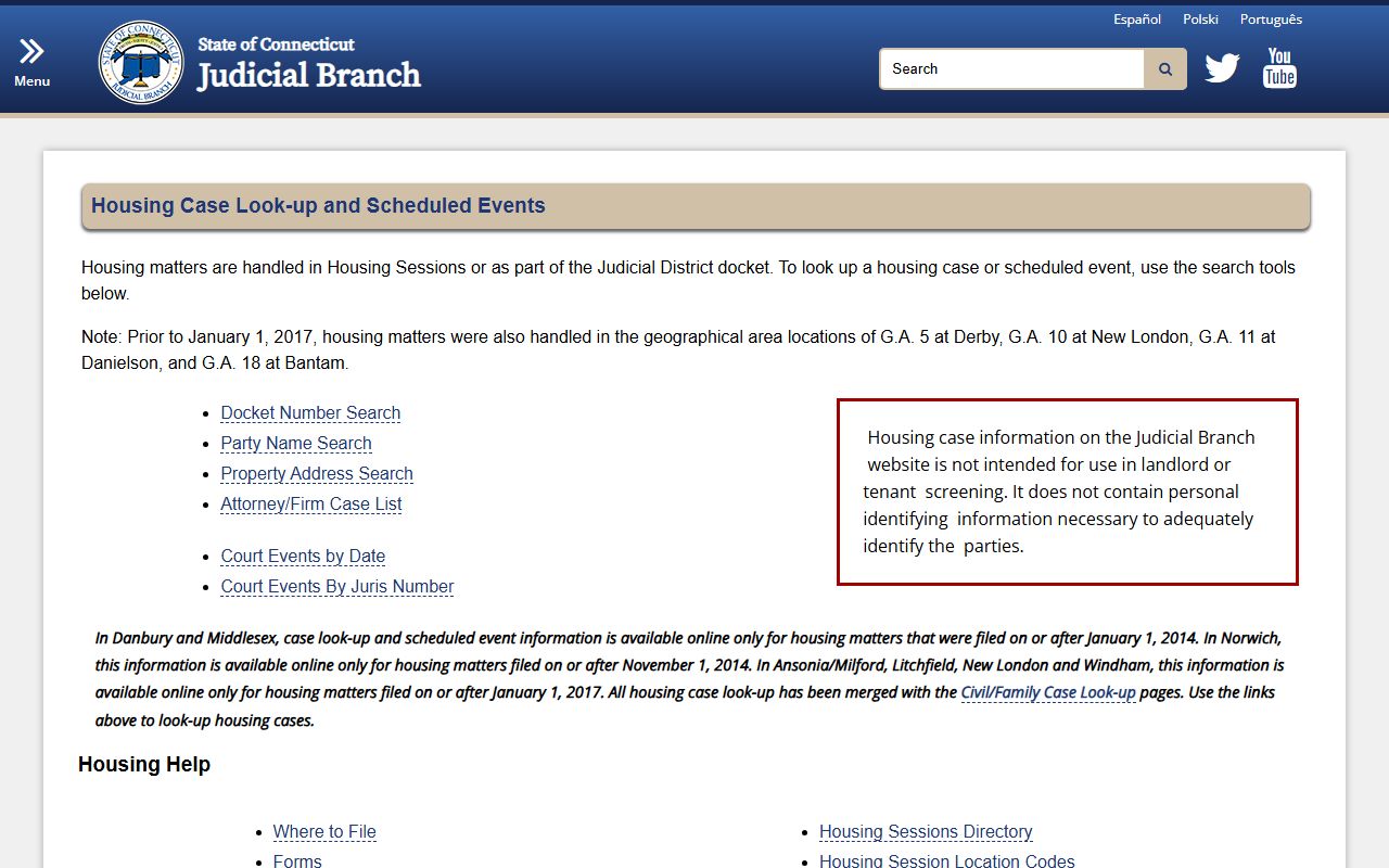 Naugatuck housing court docket lookup through Connecticut housing case search